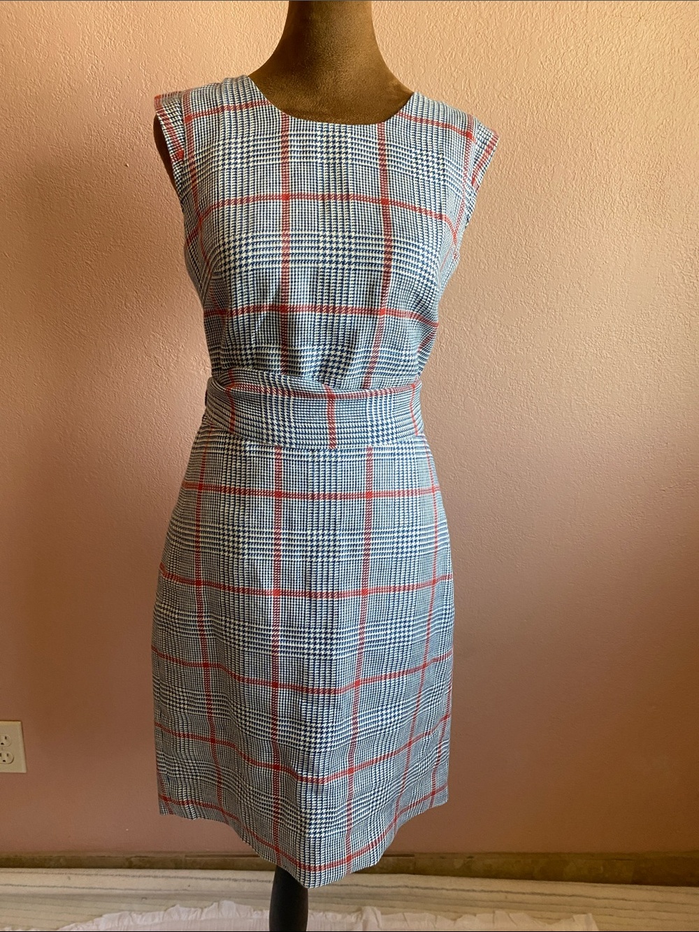 J. CREW Classic Windowpane Sheath Dress in Black, White & Red